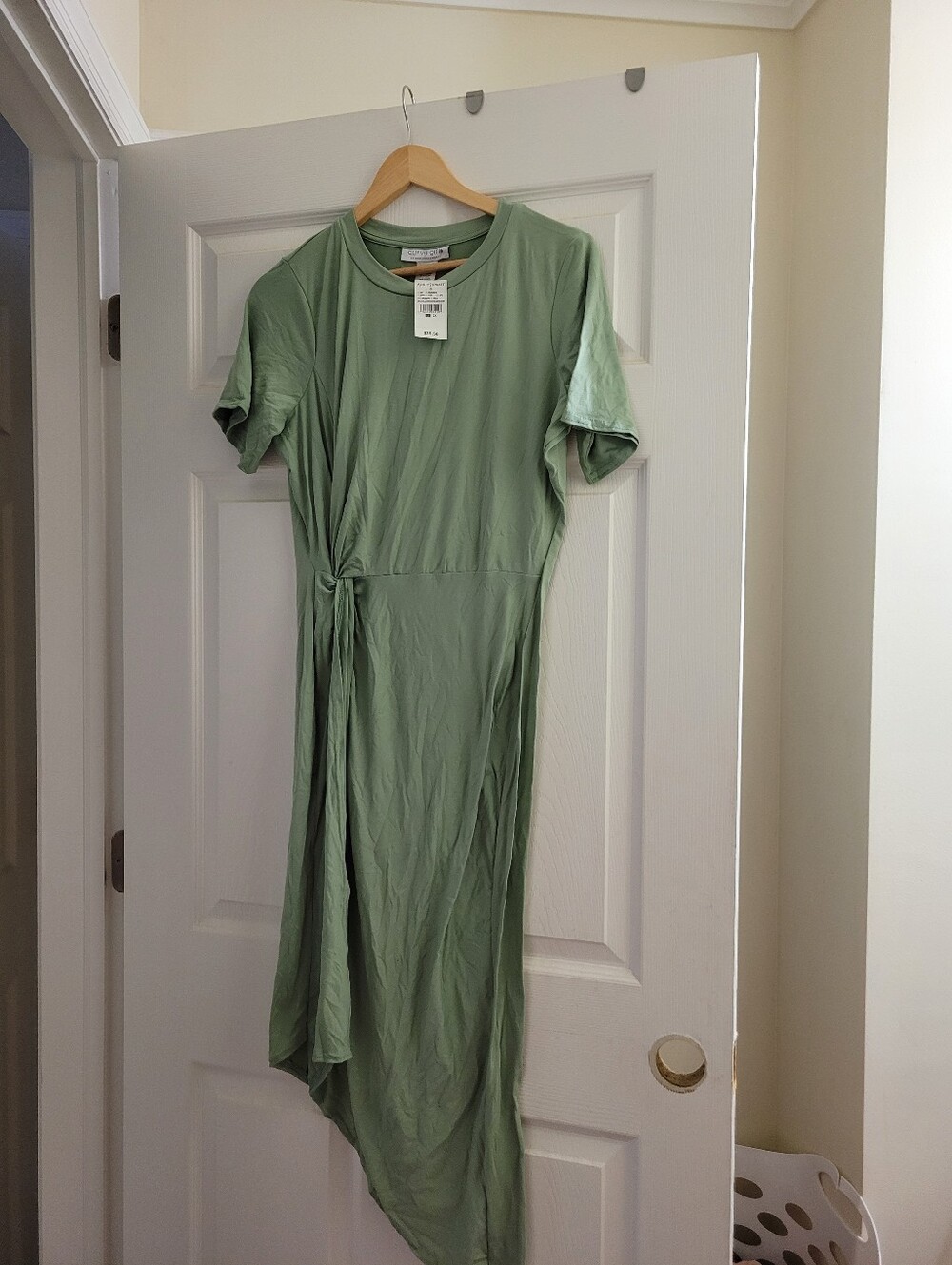 Ashley Stewart Sage Green High-Low Tie Detail Dress